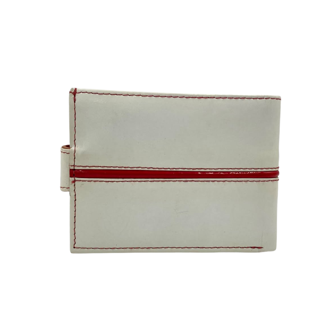 Men's Waterproof Bifold Leather Wallet with ID Window & Card Slots (White & Red Edition) #1729A [C.L.]