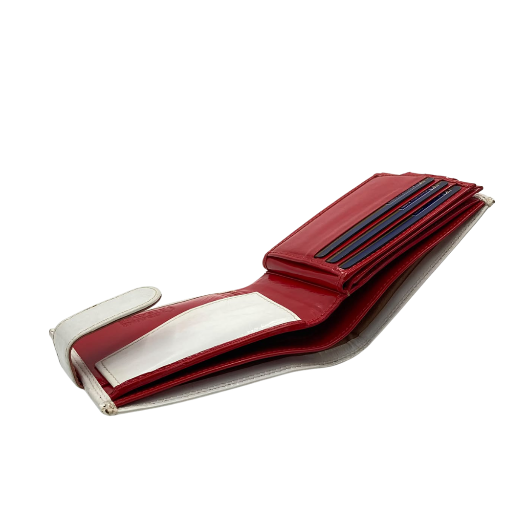 Men's Waterproof Bifold Leather Wallet with ID Window & Card Slots (White & Red Edition) #1887CL [PLAIN]