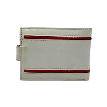 Men's Waterproof Bifold Leather Wallet with ID Window & Card Slots (White & Red Edition) #1728CL [D.L.]
