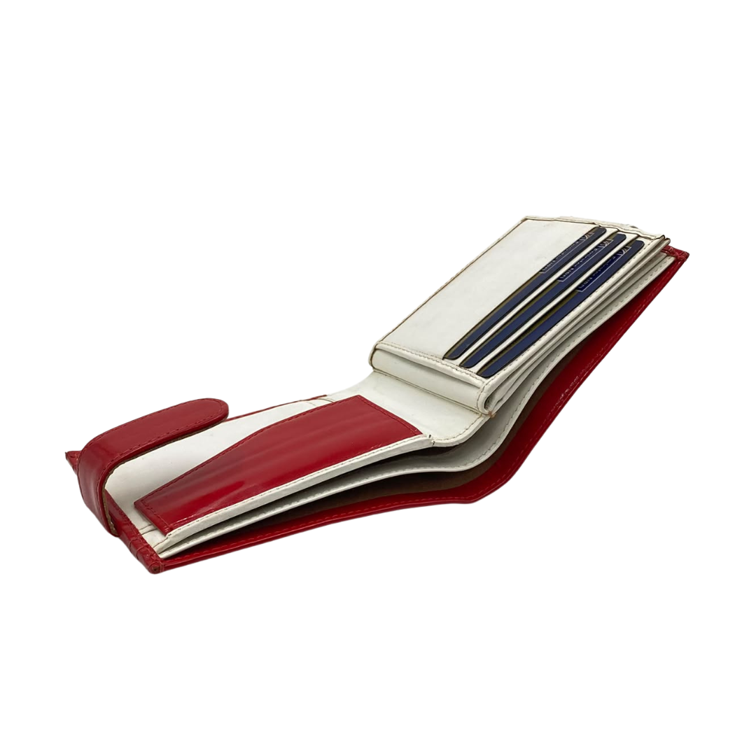 Men's Waterproof Bifold Leather Wallet with ID Window & Card Slots (White & Red Edition) #1887CL [D.L.]