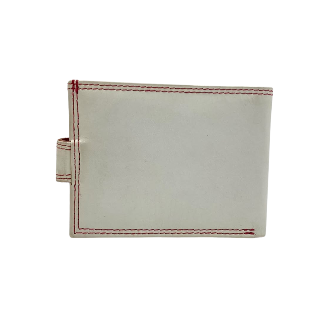 Men's Waterproof Bifold Leather Wallet with ID Window & Card Slots (White & Red Edition) #1729A [PLAIN]