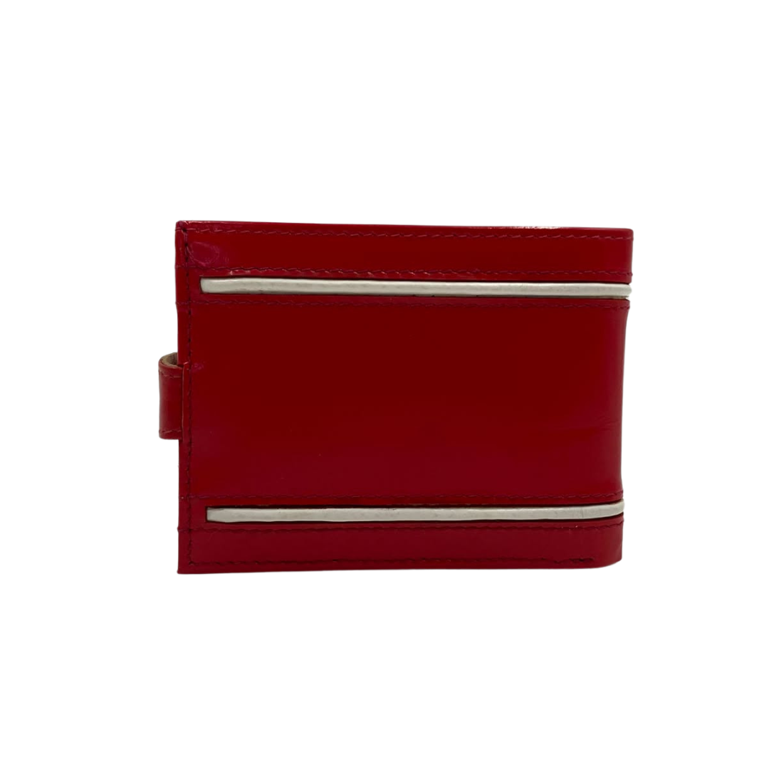 Men's Waterproof Bifold Leather Wallet with ID Window & Card Slots (White & Red Edition) #892AL [D.L.]