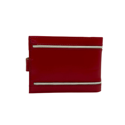 Men's Waterproof Bifold Leather Wallet with ID Window & Card Slots (White & Red Edition) #892AL [D.L.]