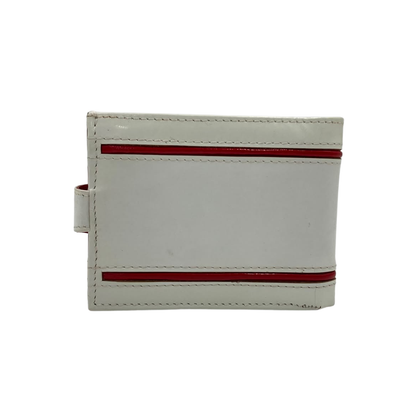 Men's Waterproof Bifold Leather Wallet with ID Window & Card Slots (White & Red Edition) #892AL [D.L.]