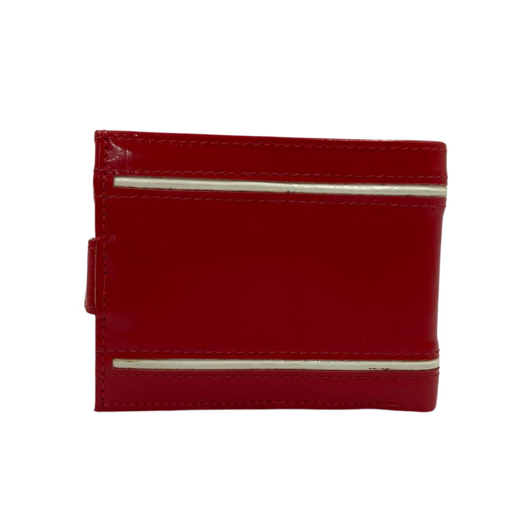 Men's Waterproof Bifold Leather Wallet with ID Window & Card Slots (White & Red Edition) #983CL [D.L.]