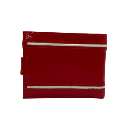 Men's Waterproof Bifold Leather Wallet with ID Window & Card Slots (White & Red Edition) #983CL [D.L.]