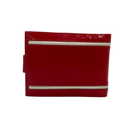 Men's Waterproof Bifold Leather Wallet with ID Window & Card Slots (White & Red Edition) #1887CL [D.L.]