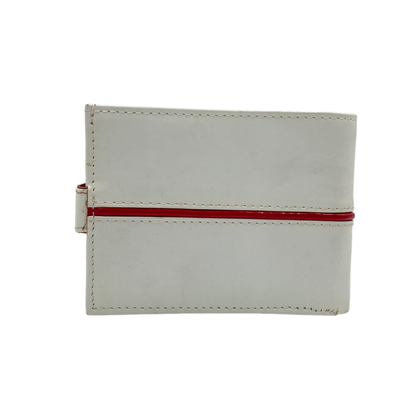 Men's Waterproof Bifold Leather Wallet with ID Window & Card Slots (White & Red Edition) #892AL [C.L.]
