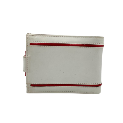 Men's Waterproof Bifold Leather Wallet with ID Window & Card Slots (White & Red Edition) #1887CL [D.L.]