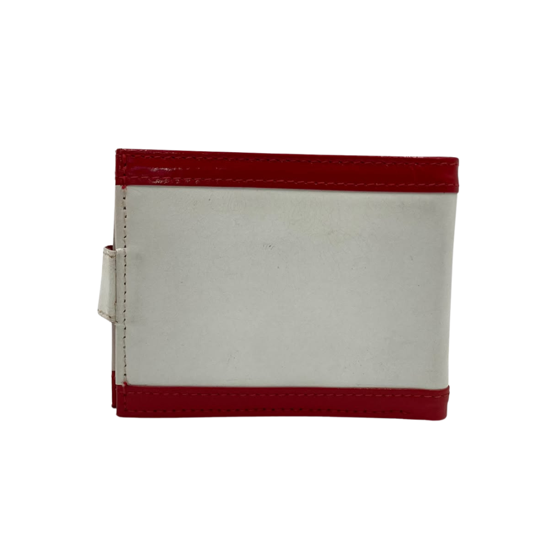 Men's Waterproof Bifold Leather Wallet with ID Window & Card Slots (White & Red Edition) #983CL [PATTI]