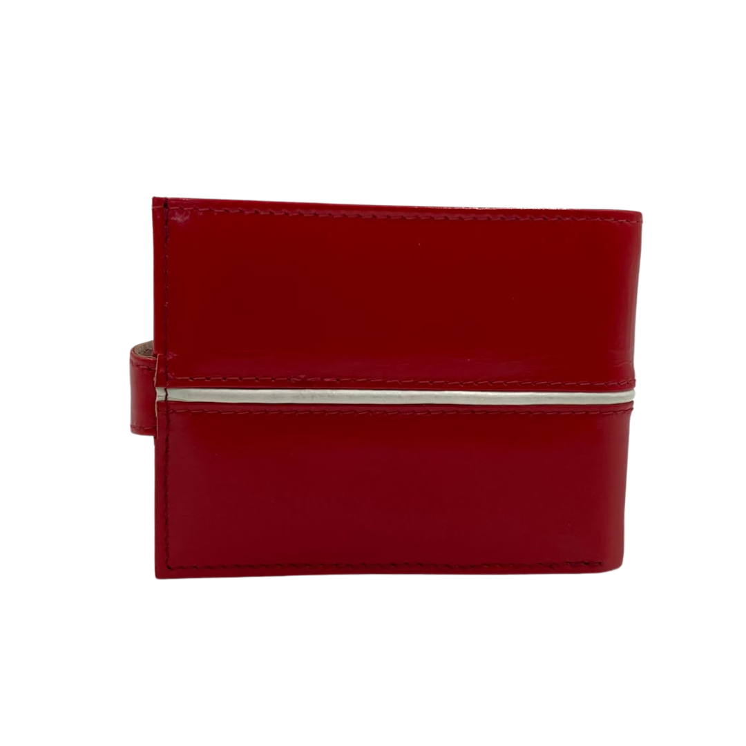 Men's Waterproof Bifold Leather Wallet with ID Window & Card Slots (White & Red Edition) #892AL [C.L.]