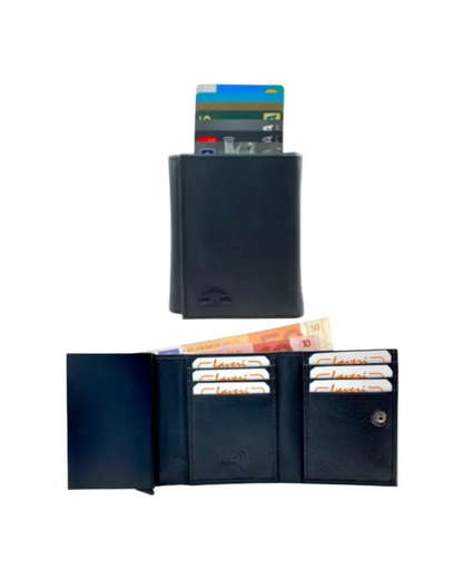 Smart Pop-Up Metallic Card Holder Tri-Fold Wallet in Leather #4522.New-Button