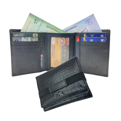 Trifold Wallet RFID Slim 10CC Double Stitch # 1508 [Elastic]
