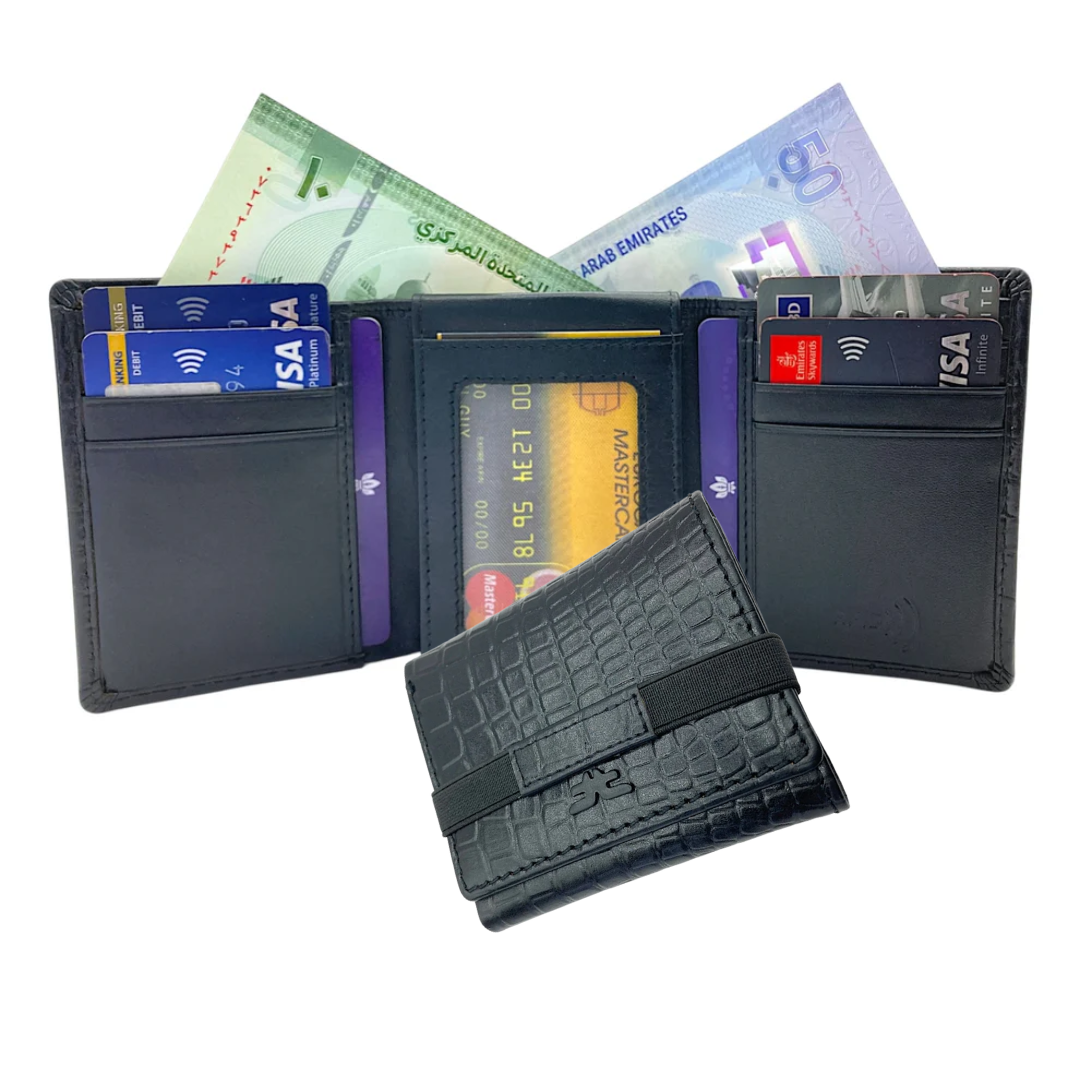 Trifold Wallet RFID Slim 10CC Double Stitch # 1159 [Elastic]