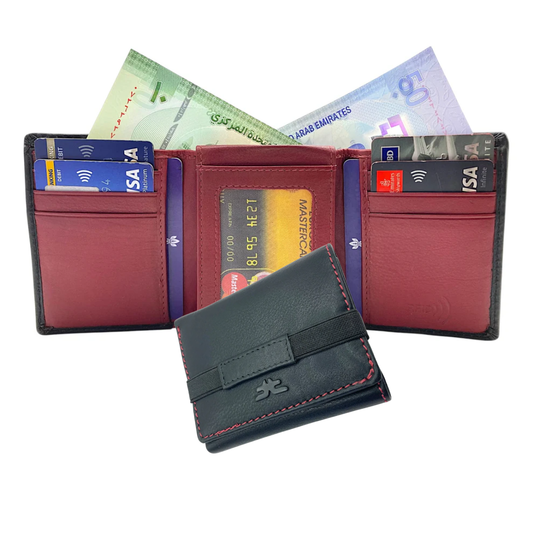 Trifold Wallet RFID Slim 10CC Double Stitch # 1159 [Elastic]