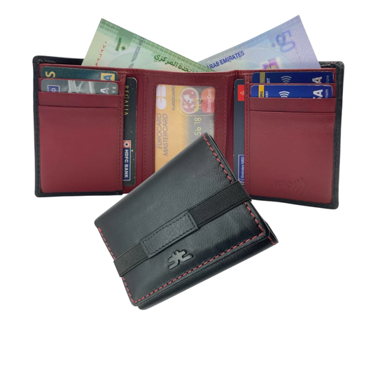 Trifold Wallet RFID Slim 10CC Double Stitch # 1508 [Elastic]