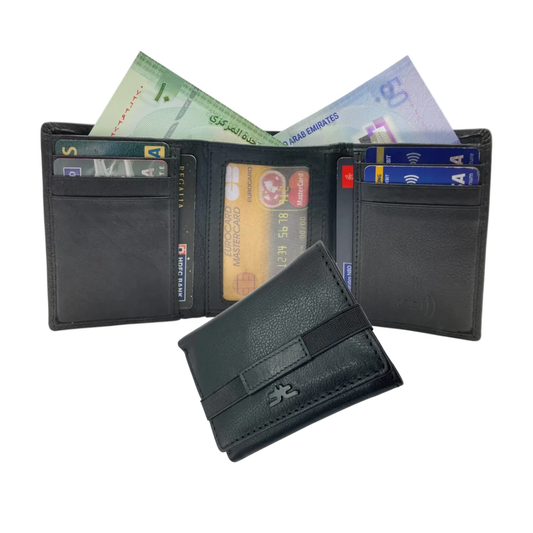 Trifold Wallet RFID Slim 10CC Double Stitch # 1508 [Elastic]
