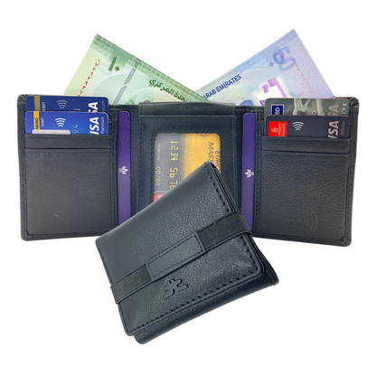 Trifold Wallet RFID Slim 10CC Double Stitch # 1159 [Elastic]