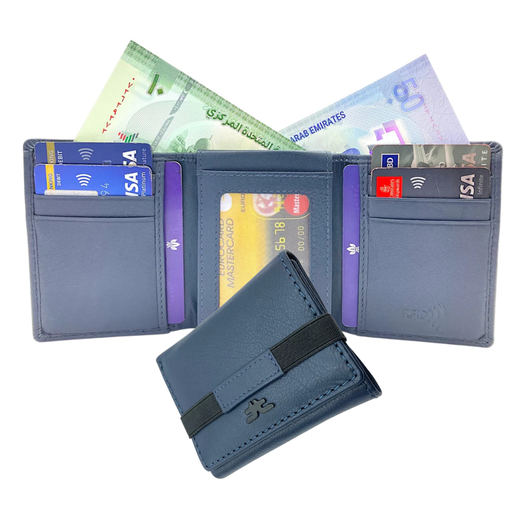 Trifold Wallet RFID Slim 10CC Double Stitch # 1159 [Elastic]
