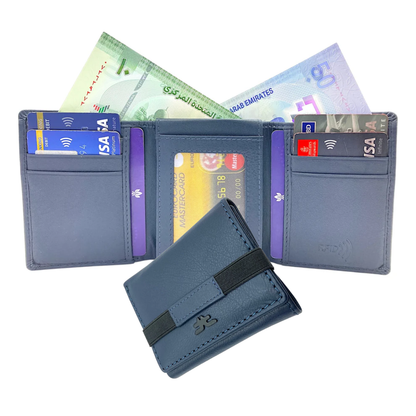 Trifold Wallet RFID Slim 10CC Double Stitch # 1159 [Elastic]
