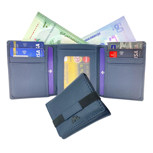 Trifold Wallet RFID Slim 10CC Double Stitch # 1159 [Elastic]