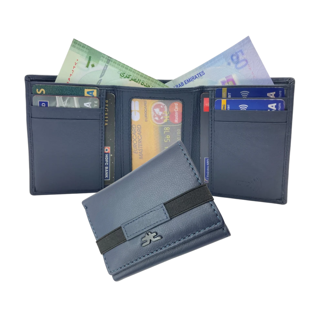 Trifold Wallet RFID Slim 10CC Double Stitch # 1508 [Elastic]