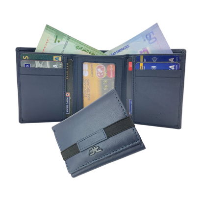Trifold Wallet RFID Slim 10CC Double Stitch # 1508 [Elastic]