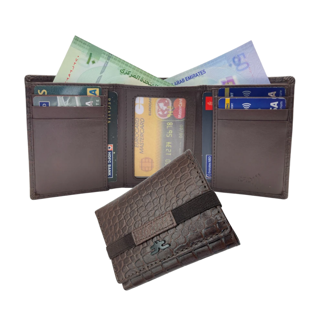 Trifold Wallet RFID Slim 10CC Double Stitch # 1508 [Elastic]