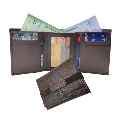 Trifold Wallet RFID Slim 10CC Double Stitch # 1508 [Elastic]