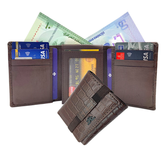 Trifold Wallet RFID Slim 10CC Double Stitch # 1159 [Elastic]
