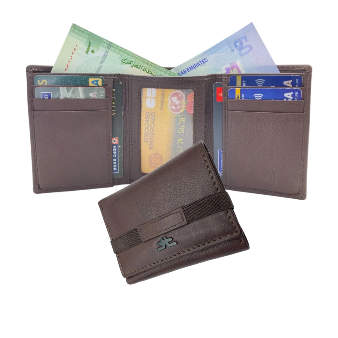 Trifold Wallet RFID Slim 10CC Double Stitch # 1508 [Elastic]