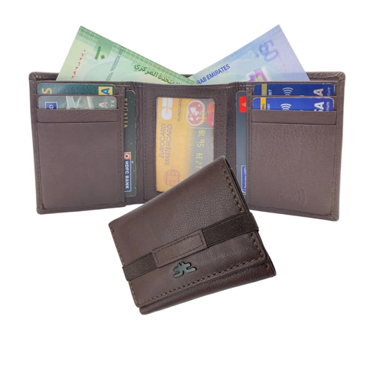 Trifold Wallet RFID Slim 10CC Double Stitch # 1508 [Elastic]