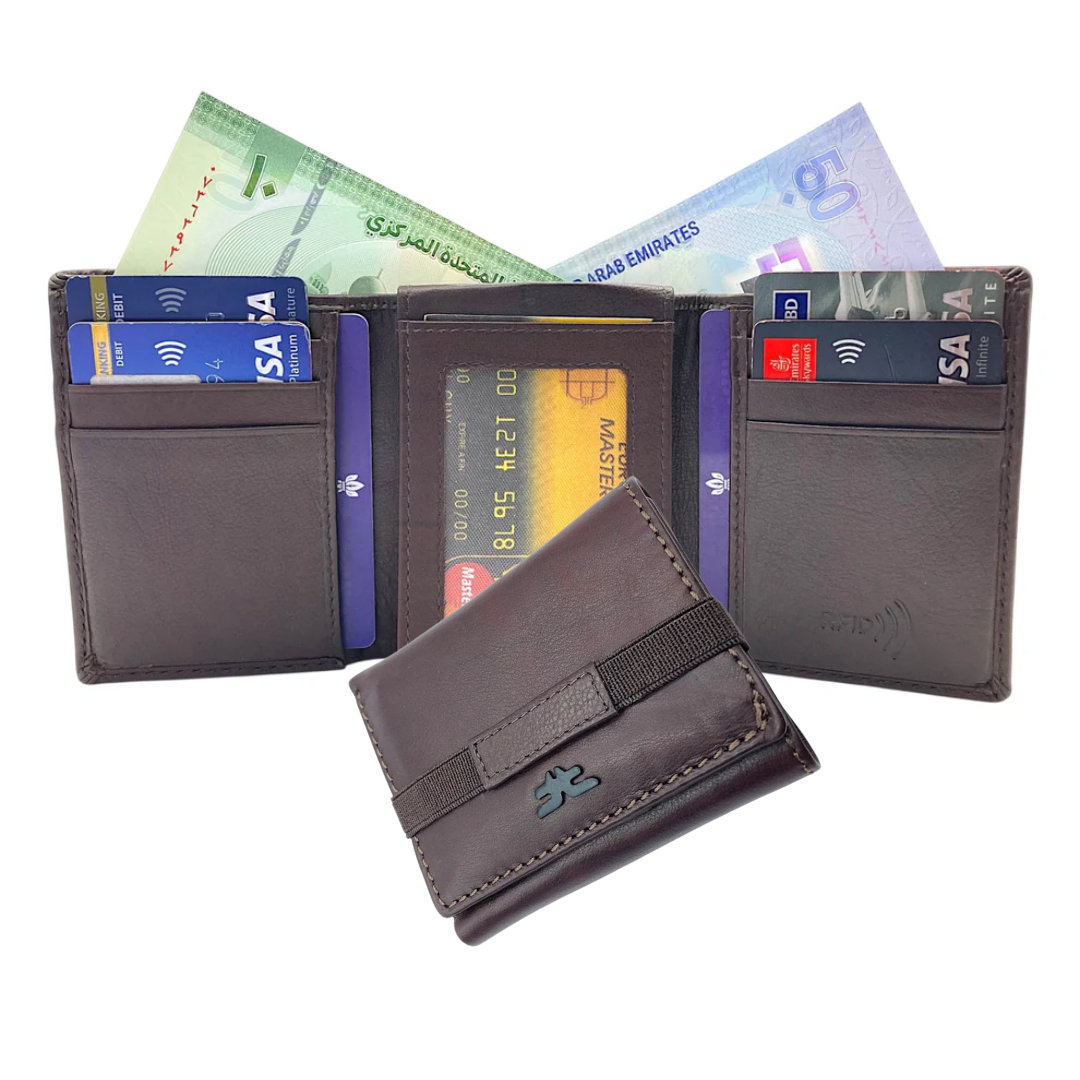 Trifold Wallet RFID Slim 10CC Double Stitch # 1159 [Elastic]