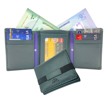 Trifold Wallet RFID Slim 10CC Double Stitch # 1159 [Elastic]