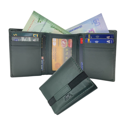 Trifold Wallet RFID Slim 10CC Double Stitch # 1508 [Elastic]