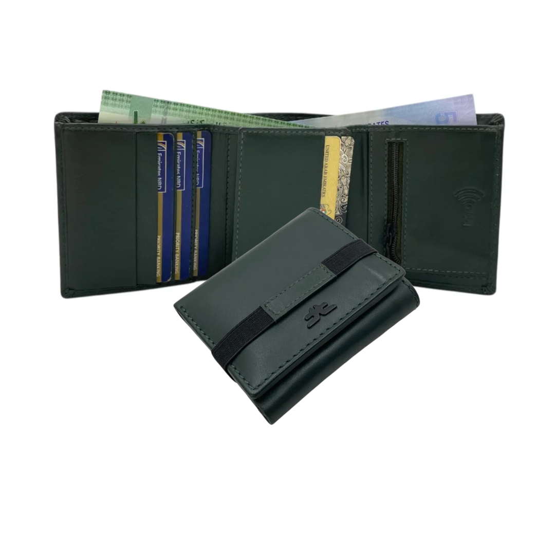 Trifold Wallet RFID Slim 12 Credit Card # 1178 Elastic
