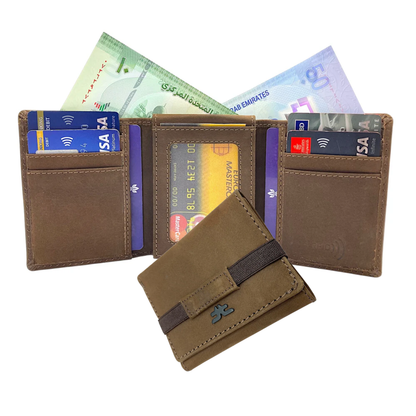Trifold Wallet RFID Slim 10CC Double Stitch # 1159 [Elastic]