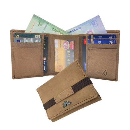 Trifold Wallet RFID Slim 10CC Double Stitch # 1508 [Elastic]