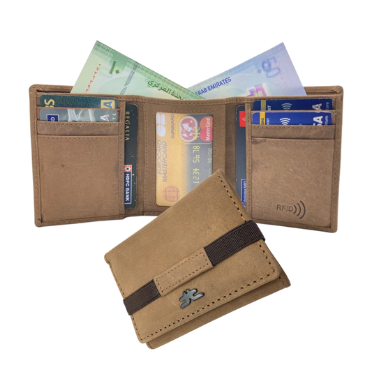 Trifold Wallet RFID Slim 10CC Double Stitch # 1508 [Elastic]