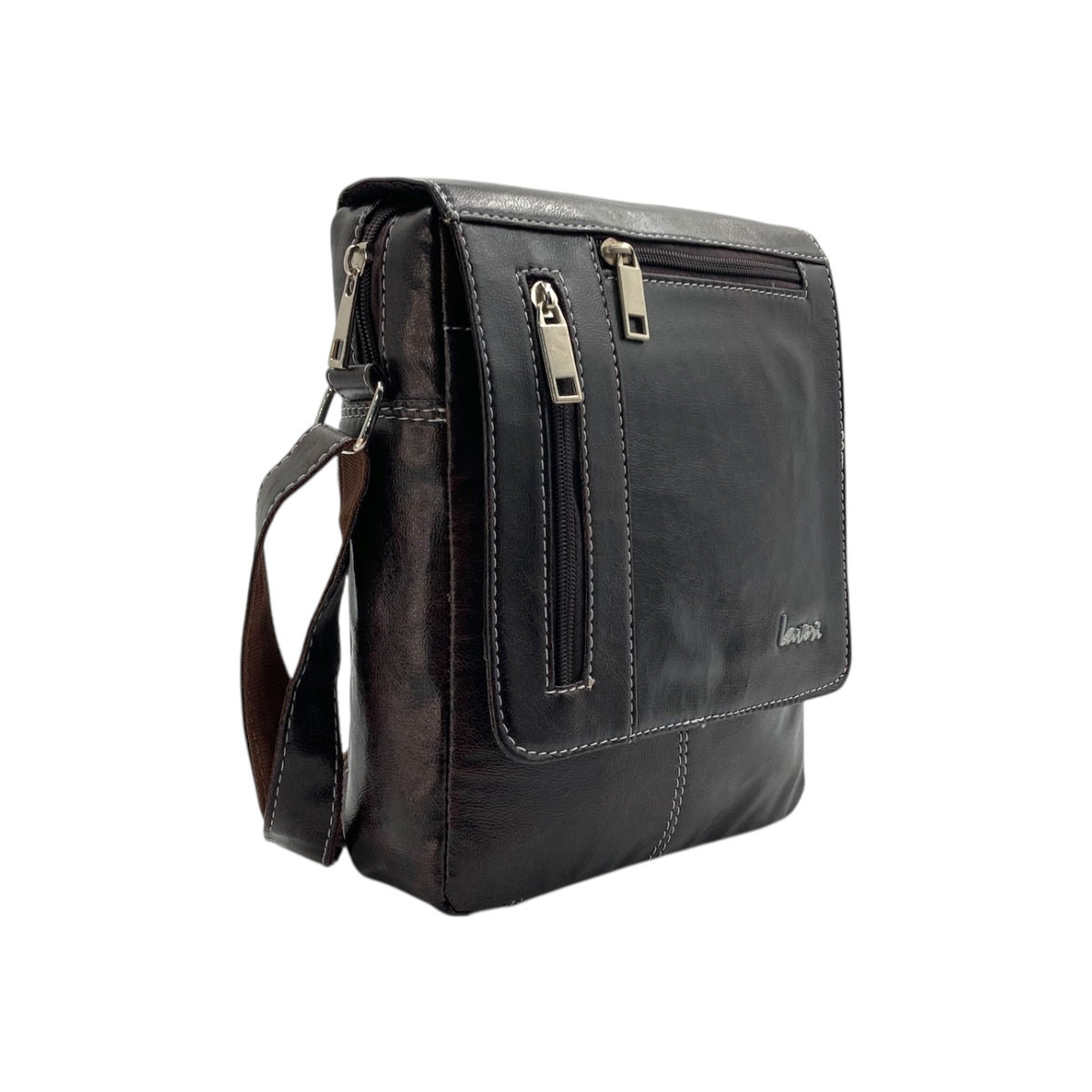 Men's Faux Leather Sling Bag – Crossbody Travel Bag with Multiple Compartments /Messenger Bag # ASST