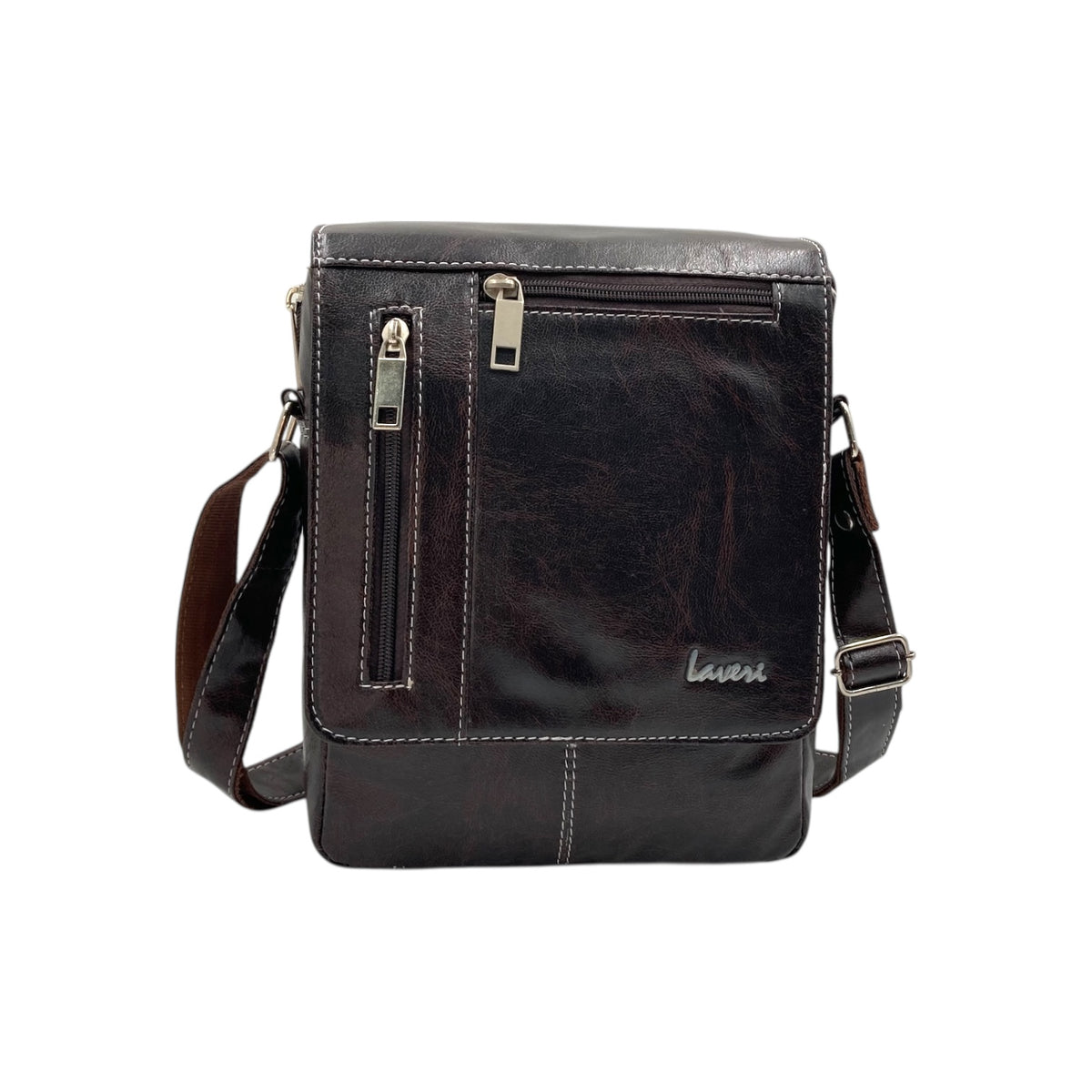 Men's Faux Leather Sling Bag – Crossbody Travel Bag with Multiple Compartments /Messenger Bag # ASST