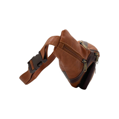 Classic Leather Belt Bag with Three Zippers – Sling Bag for Men & Women ,Belt pouch, Leather Waist Bag  # 2072