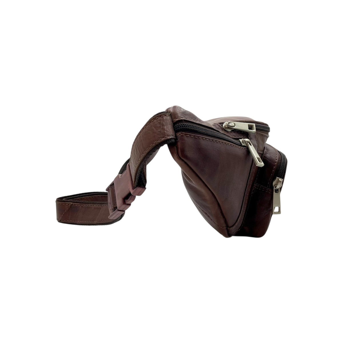 Classic Leather Belt Bag with Three Zippers – Sling Bag for Men & Women ,Belt pouch, Leather Waist Bag  # 2178A