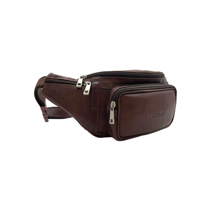Classic Leather Belt Bag with Three Zippers – Sling Bag for Men & Women ,Belt pouch, Leather Waist Bag  # 2178A