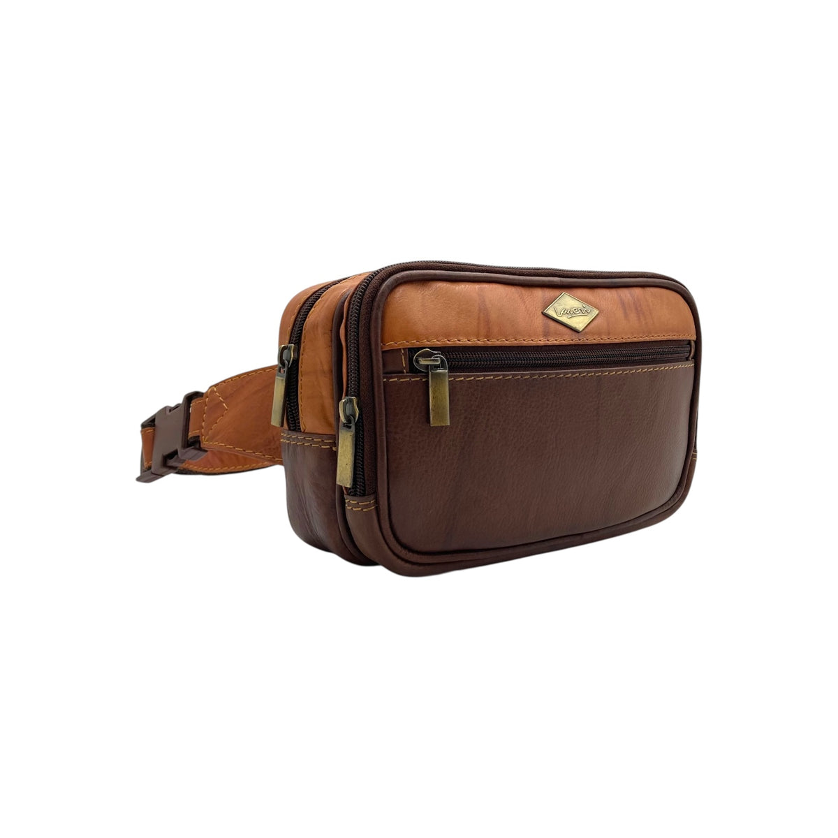 Classic Leather Belt Bag with Three Zippers – Sling Bag for Men & Women ,Belt pouch, Leather Waist Bag  # 2295