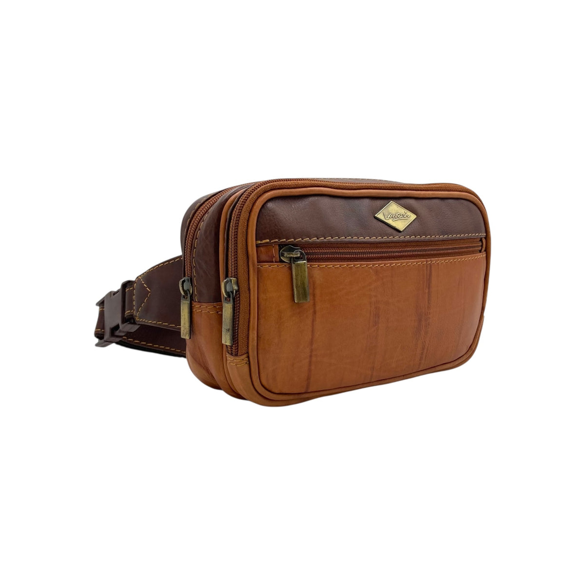 Classic Leather Belt Bag with Three Zippers – Sling Bag for Men & Women ,Belt pouch, Leather Waist Bag  # 2295