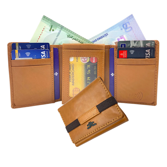 Trifold Wallet RFID Slim 10CC Double Stitch # 1159 [Elastic]