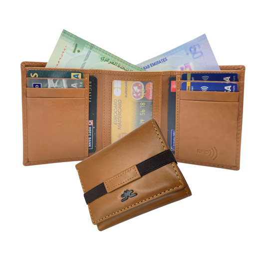 Trifold Wallet RFID Slim 10CC Double Stitch # 1508 [Elastic]