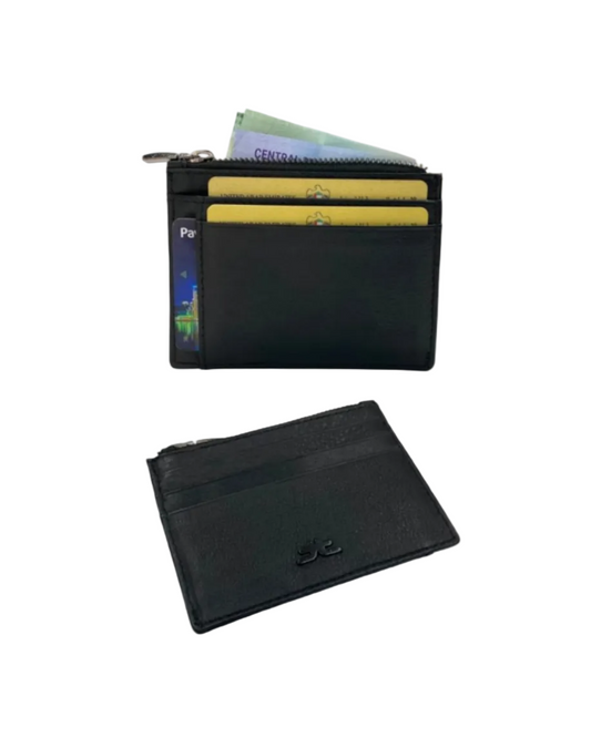 Slim Loop Lock Cards, Cash & Coins Holder Genuine Leather RFID # 4505