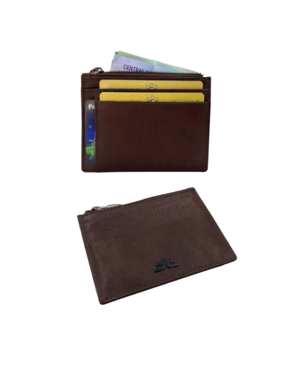 Slim Loop Lock Cards, Cash & Coins Holder Genuine Leather RFID # 4505